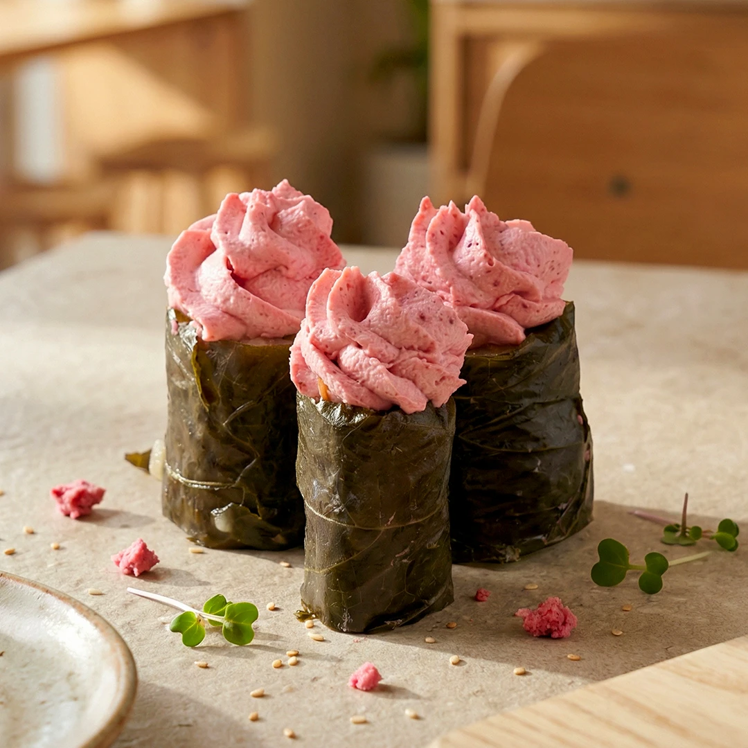 ورق عنب محشوة بلبنة حارة متبّلة بعناية، بطعم غني وحار